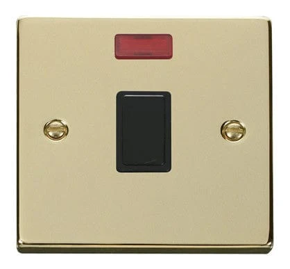 Polished Brass 1 Gang 20A DP Switch With Neon - Black Trim