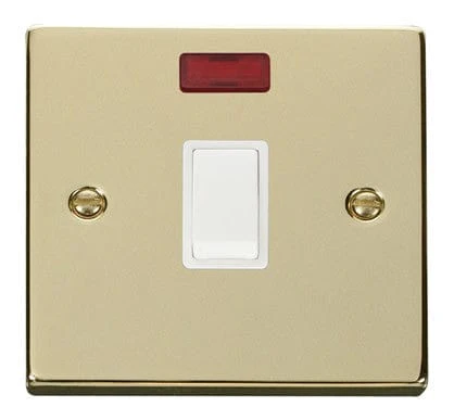 Polished Brass 1 Gang 20A DP Switch With Neon - White Trim