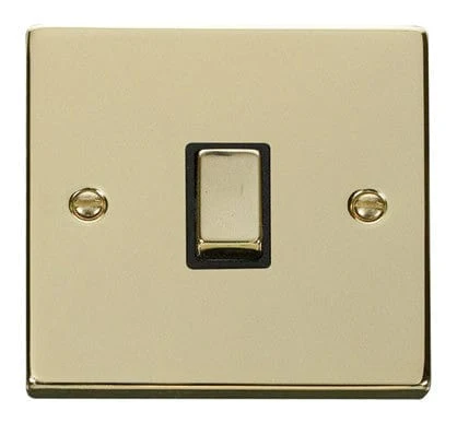 Polished Brass 1 Gang 20A Ingot DP Switch - Black Trim