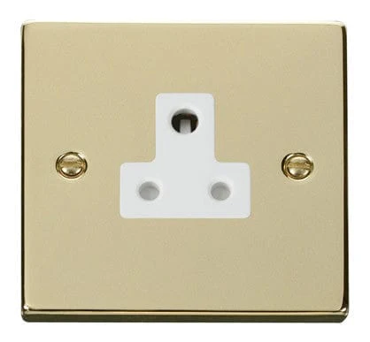Polished Brass 1 Gang 5A Round Pin Socket - White Trim
