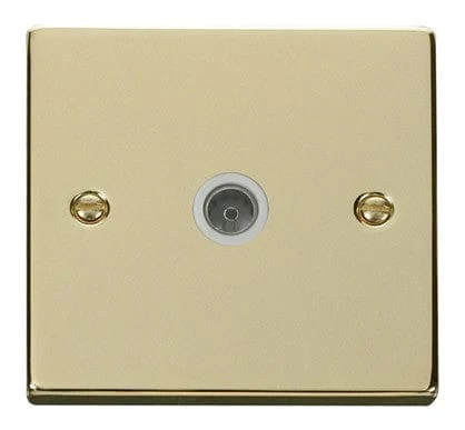 Polished Brass 1 Gang Single Coaxial TV Socket - White Trim