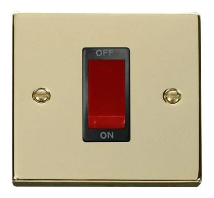 Polished Brass 1 Gang Size 45A Switch - Black Trim
