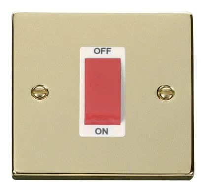 Polished Brass 1 Gang Size 45A Switch - White Trim