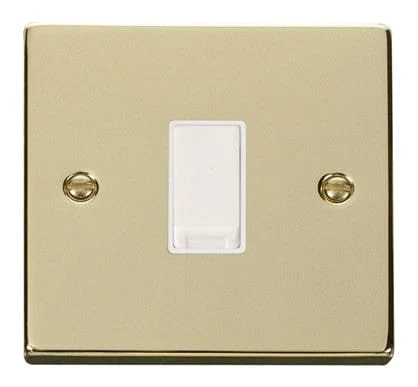 Polished Brass 10A 1 Gang 2 Way Light Switch - White Trim