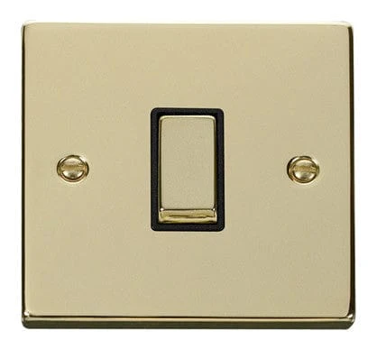 Polished Brass 10A 1 Gang Intermediate Ingot Light Switch - Black Trim