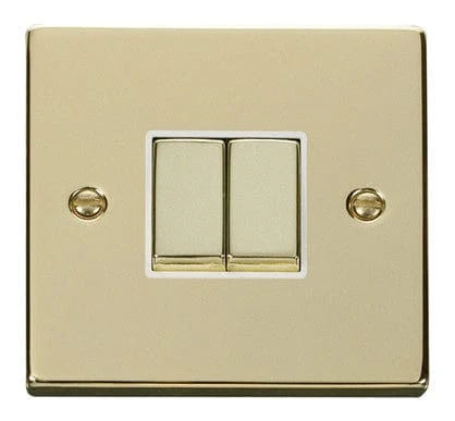 Polished Brass 10A 2 Gang 2 Way Ingot Light Switch - White Trim