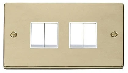 Polished Brass 10A 4 Gang 2 Way Light Switch - White Trim