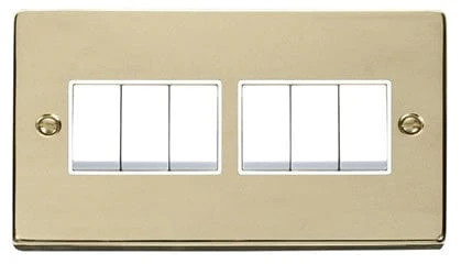 Polished Brass 10A 6 Gang 2 Way Light Switch - White Trim
