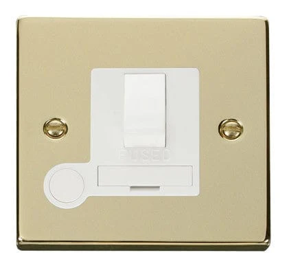 Polished Brass 13A Fused Connection Unit Switched With Flex - White Trim