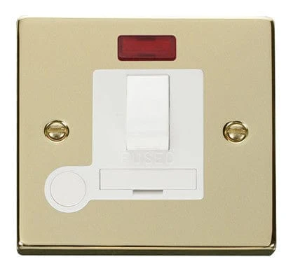 Polished Brass 13A Fused Connection Unit Switched With Neon With Flex - White Trim
