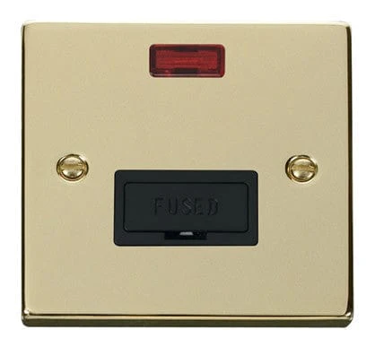 Polished Brass 13A Fused Connection Unit With Neon - Black Trim