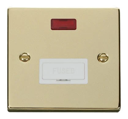 Polished Brass 13A Fused Connection Unit With Neon - White Trim