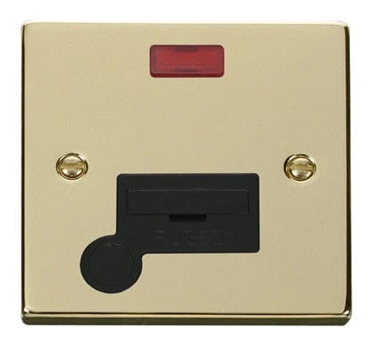 Polished Brass 13A Fused Connection Unit With Neon With Flex - Black Trim