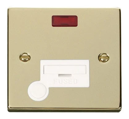 Polished Brass 13A Fused Connection Unit With Neon With Flex - White Trim