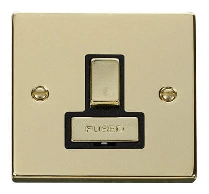 Polished Brass 13A Fused Ingot Connection Unit Switched - Black Trim