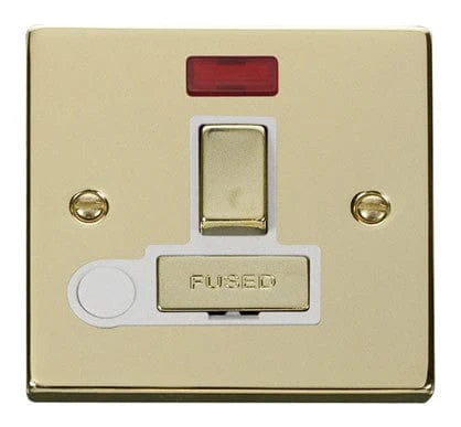 Polished Brass 13A Fused Ingot Connection Unit Switched With Neon With Flex - White Trim