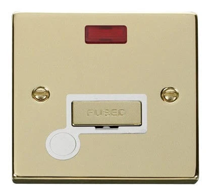Polished Brass 13A Fused Ingot Connection Unit With Neon With Flex - White Trim