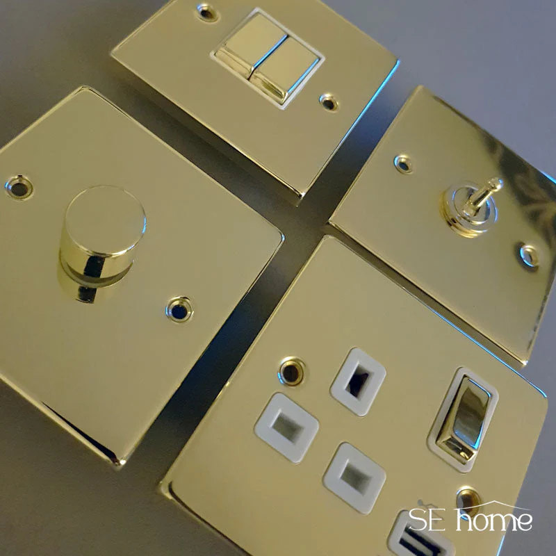 Polished Brass 2 Gang 13A DP Ingot Type A & C USB Twin Double Switched Plug Socket - White Trim - Image 2