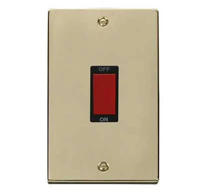 Polished Brass 2 Gang Size 45A Switch - Black Trim