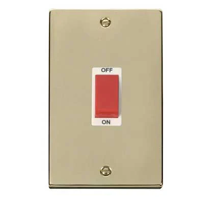 Polished Brass 2 Gang Size 45A Switch - White Trim
