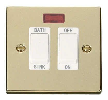 Polished Brass 20A DP Sink/bath Switch - White Trim