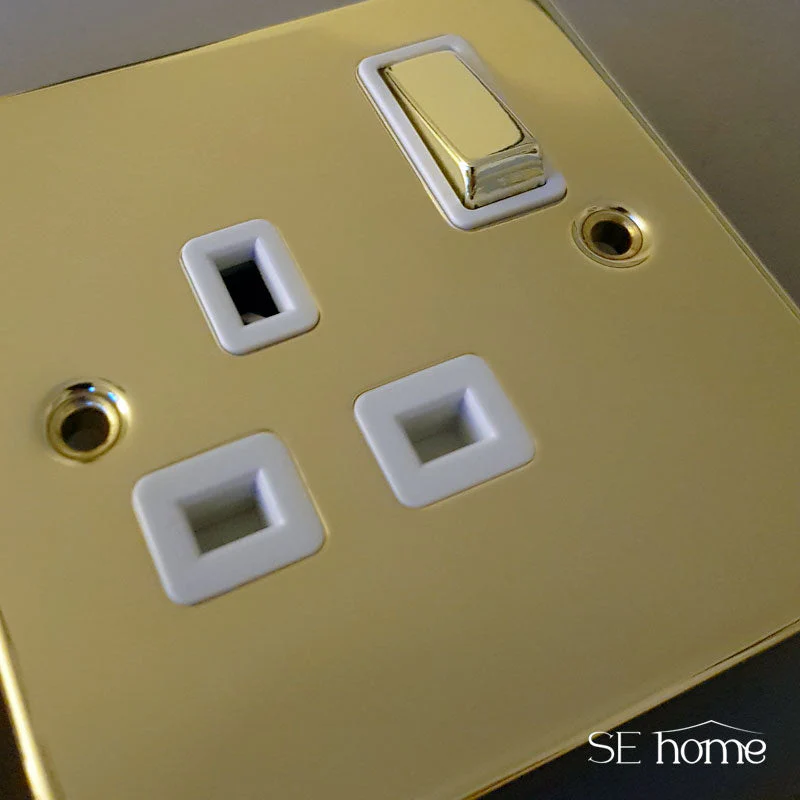 Polished Brass Cooker Control 45A With 13A Switched Socket - White Trim - Image 5