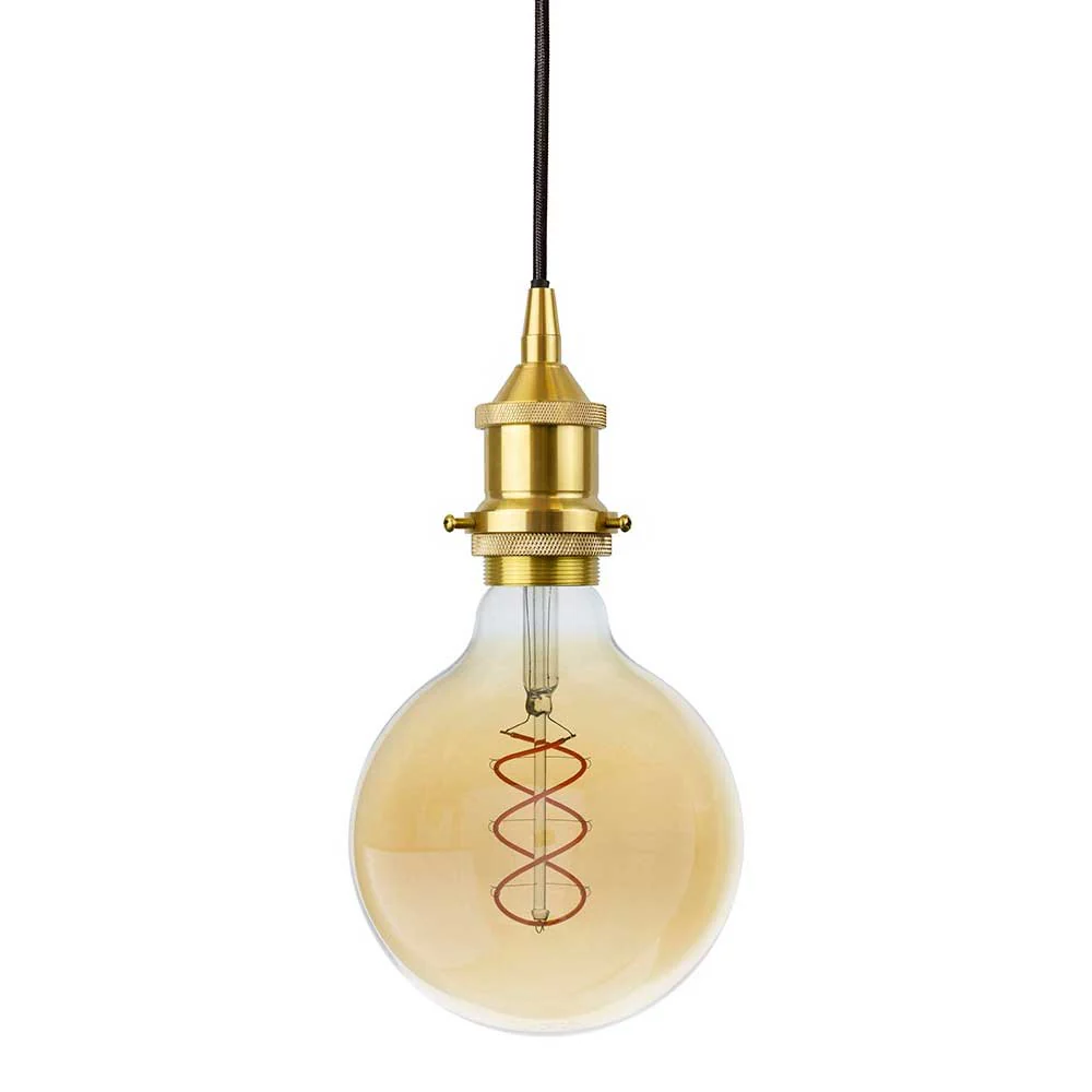 Polished Brass Decorative Bulb Holder with Black Round Cable - Image 3