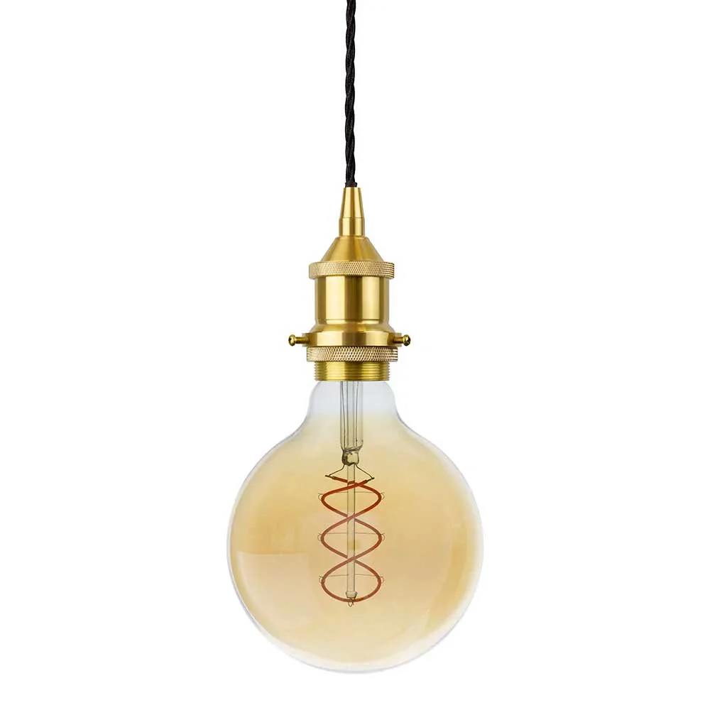 Polished Brass Decorative Bulb Holder with Black Twisted Cable - Image 3