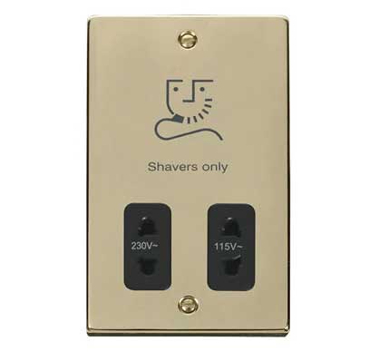 Polished Brass Shaver Socket 115v/230v - Black Trim