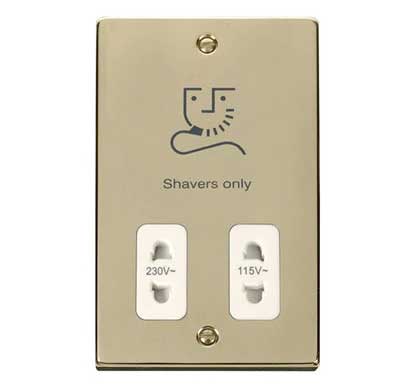 Polished Brass Shaver Socket 115v/230v - White Trim