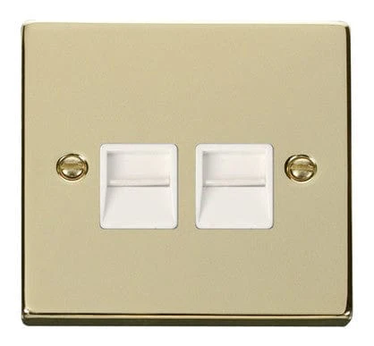 Polished Brass Master Telephone Twin Socket - White Trim