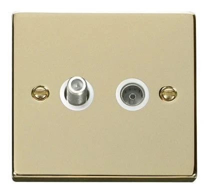 Polished Brass Satellite & Coaxial Socket 1 Gang - White Trim