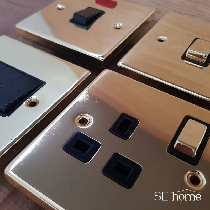 Polished Brass Satellite Socket 1 Gang - Black Trim - Image 4