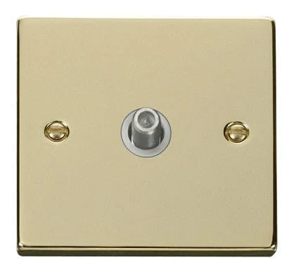 Polished Brass Satellite Socket 1 Gang - White Trim