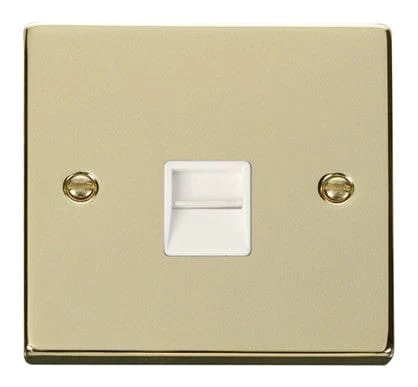 Polished Brass Secondary Telephone Single Socket - White Trim