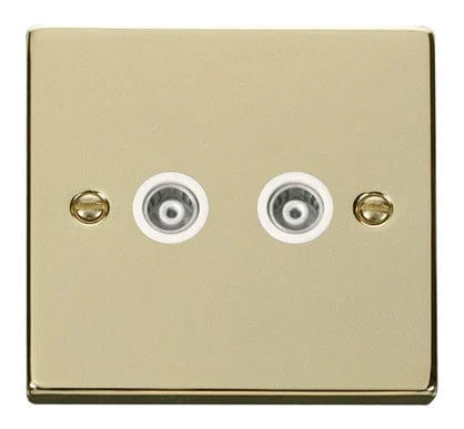 Polished Brass Twin Isolated Coaxial Socket - White Trim