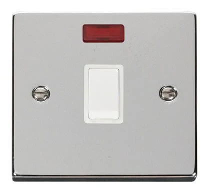 Polished Chrome 1 Gang 20A DP Switch With Neon - White Trim