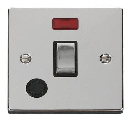Polished Chrome 1 Gang 20A Ingot DP Switch With Flex With Neon - Black Trim