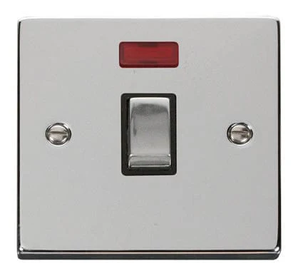 Polished Chrome 1 Gang 20A Ingot DP Switch With Neon - Black Trim
