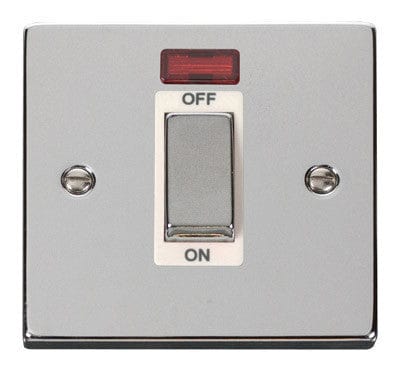 Polished Chrome 1 Gang Ingot Size 45A Switch With Neon - White Trim