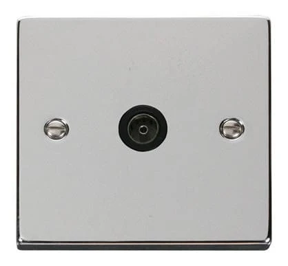 Polished Chrome 1 Gang Single Coaxial TV Socket - Black Trim