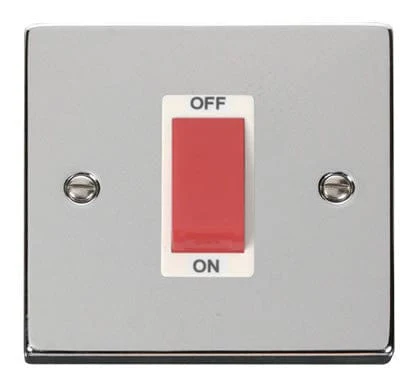 Polished Chrome 1 Gang Size 45A Switch - White Trim