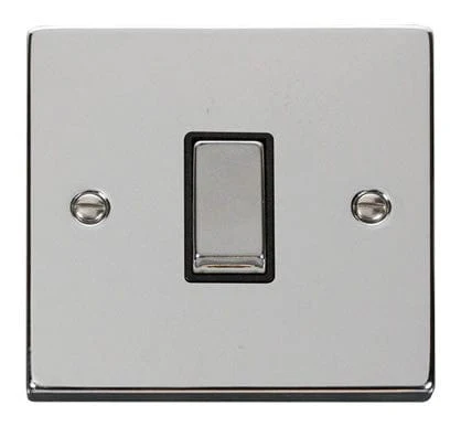 Polished Chrome 10A 1 Gang 2 Way Ingot Light Switch - Black Trim