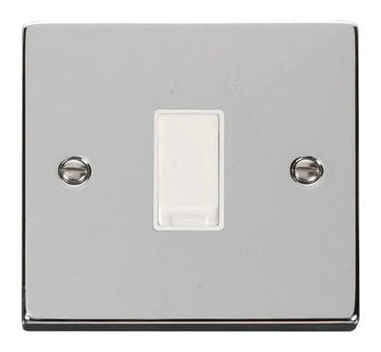 Polished Chrome 10A 1 Gang 2 Way Light Switch - White Trim