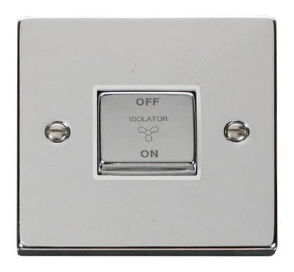 Polished Chrome 10A 1 Gang Ingot 3 Pole Fan Isolation Switch - White Trim