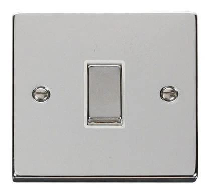 Polished Chrome 10A 1 Gang Intermediate Ingot Light Switch - White Trim