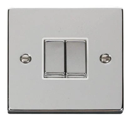 Polished Chrome 10A 2 Gang 2 Way Ingot Light Switch - White Trim
