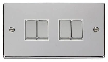 Polished Chrome 10A 4 Gang 2 Way Ingot Light Switch - White Trim