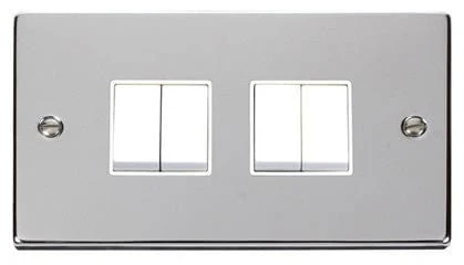 Polished Chrome 10A 4 Gang 2 Way Light Switch - White Trim