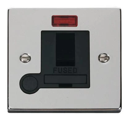Polished Chrome 13A Fused Connection Unit Switched With Neon With Flex - Black Trim